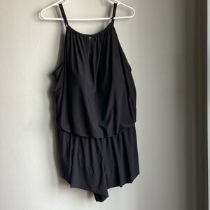Aqua Green Black One-Piece Swim Romper